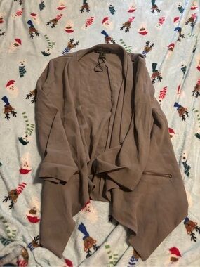 Xs  Taupe Open-Front Draped Jacket